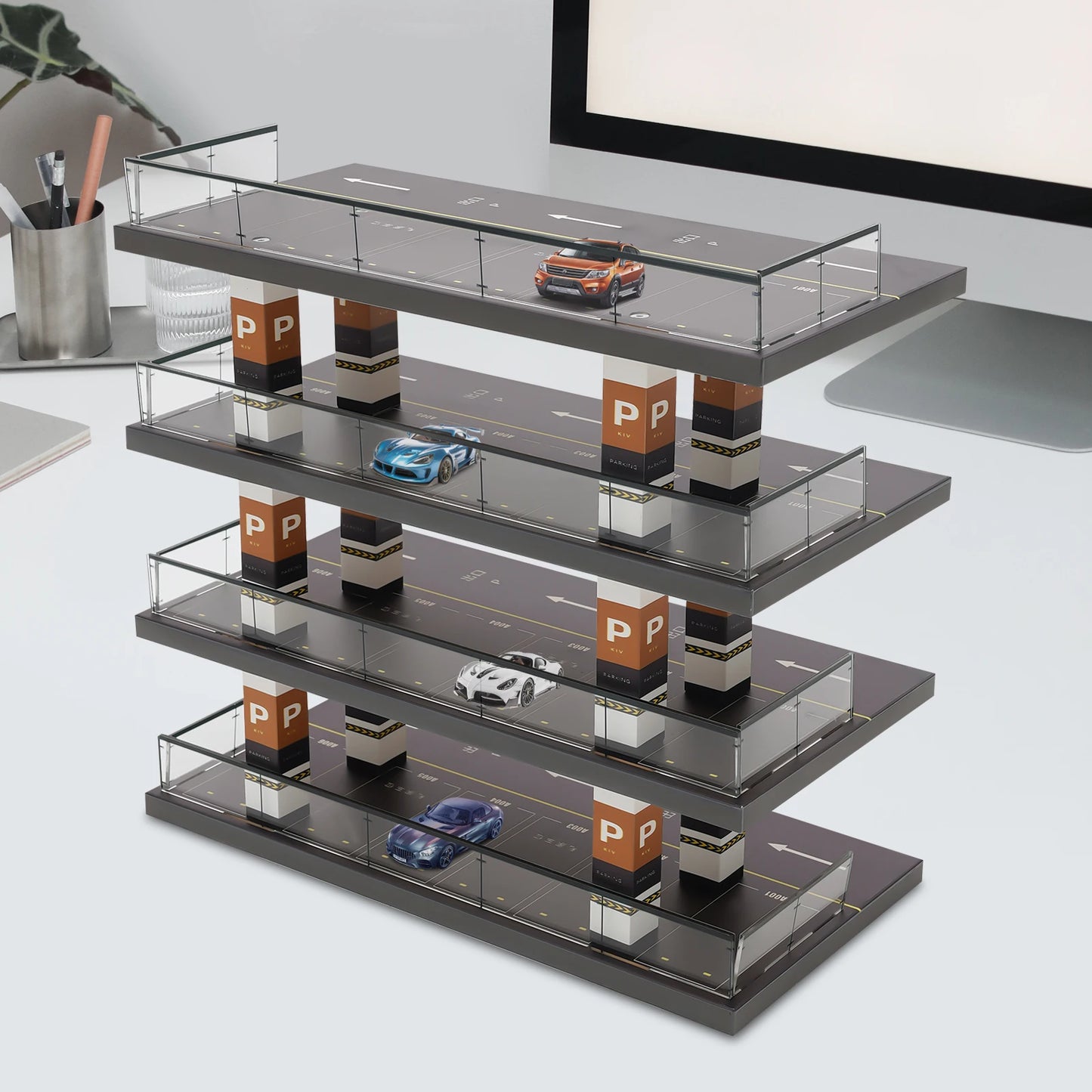 1:64 Acrylic Parking Lot Scene Model 4-Layer Car Vehicle Garage Showcase