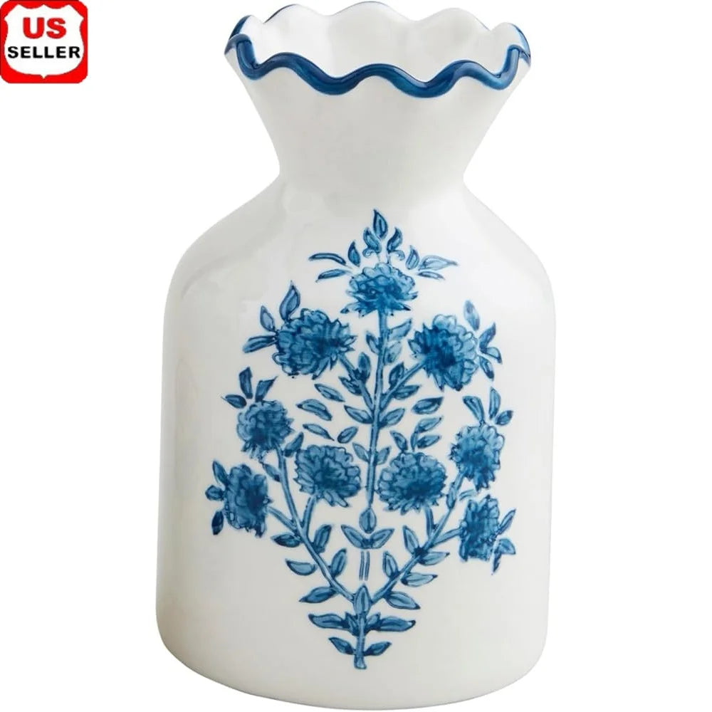 Bud Vase Durable Stoneware American Style Hand-Painted Wavy Rim