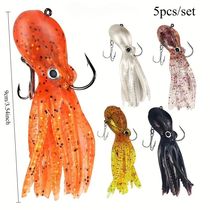 5 Pcs Saltwater Squid Fishing Lure Set Soft Bait for Ocean Lake River Fishing