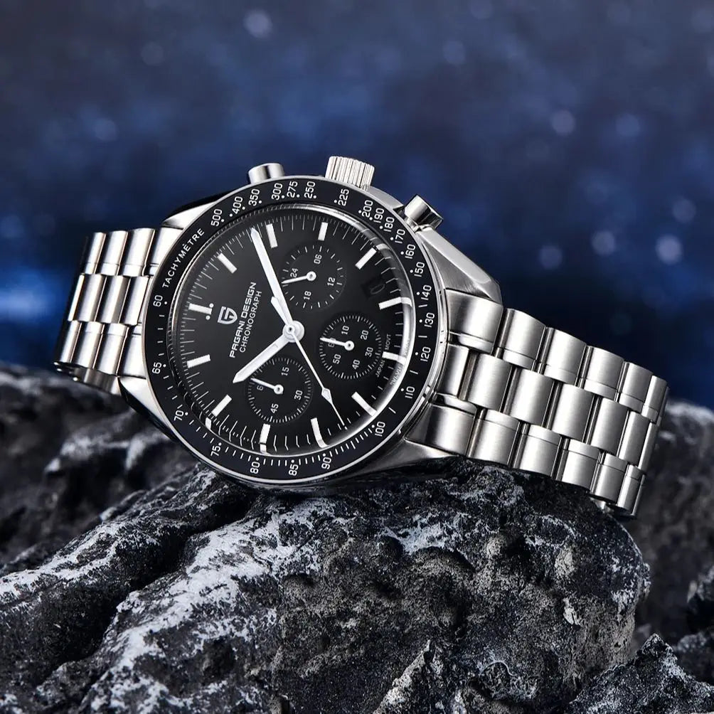 Men's Stainless Steel Quartz Watch with Folding Clasp and Round Dial