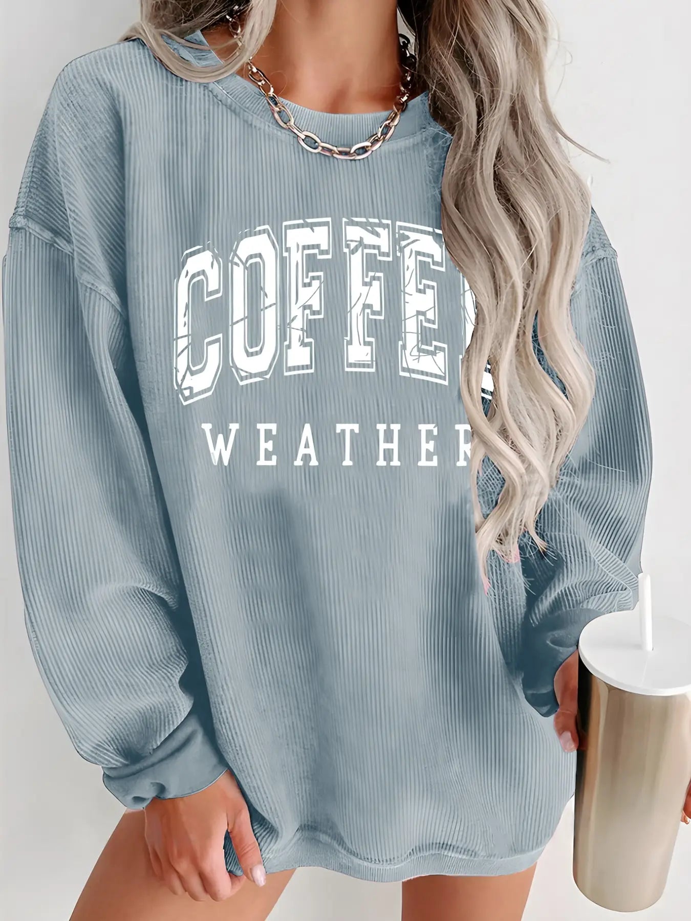 Long Sleeved Round Neck Casual Hoodie for Women in Polyester Blend