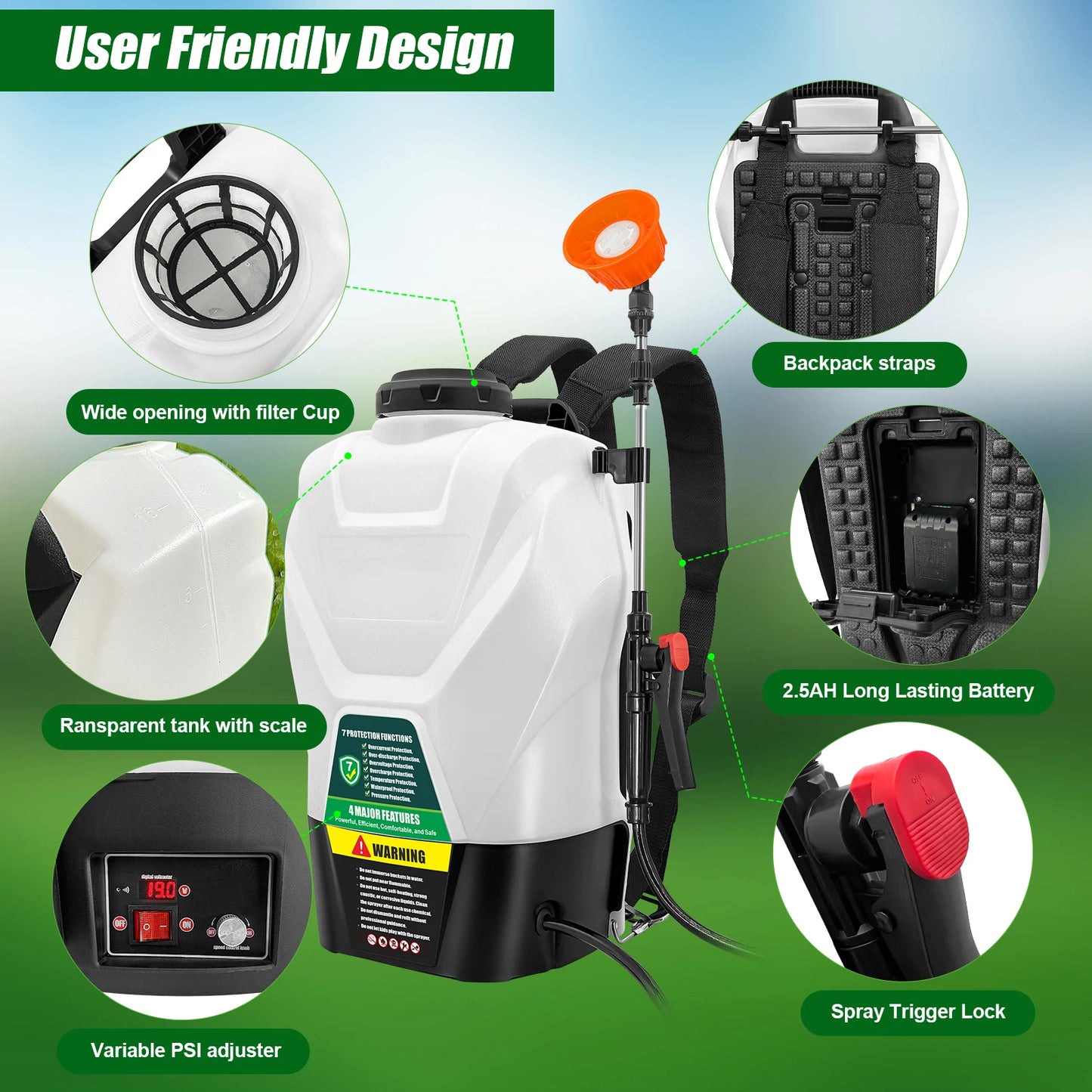 4 Gallon Battery Powered Backpack Sprayer with 75 PSI Maximum Pressure