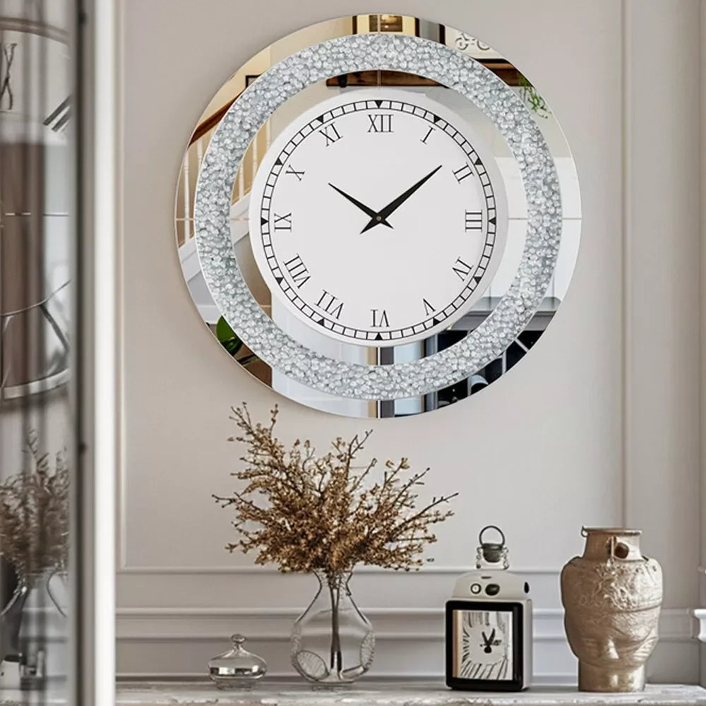 32 Inch Modern 3D Wall Clock with Crystals for Living Room Decor