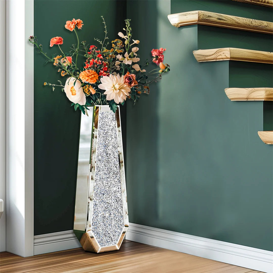 Luxury Large Tall Floor Glass Vase in Silver Modern Contemporary Style