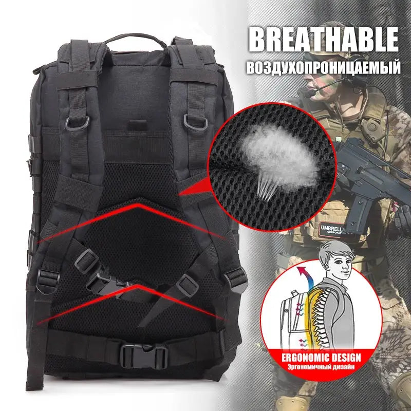 45L 25L Tactical Backpack Men's Waterproof Softback Unisex for Hiking Camping Hunting Travel Cycling