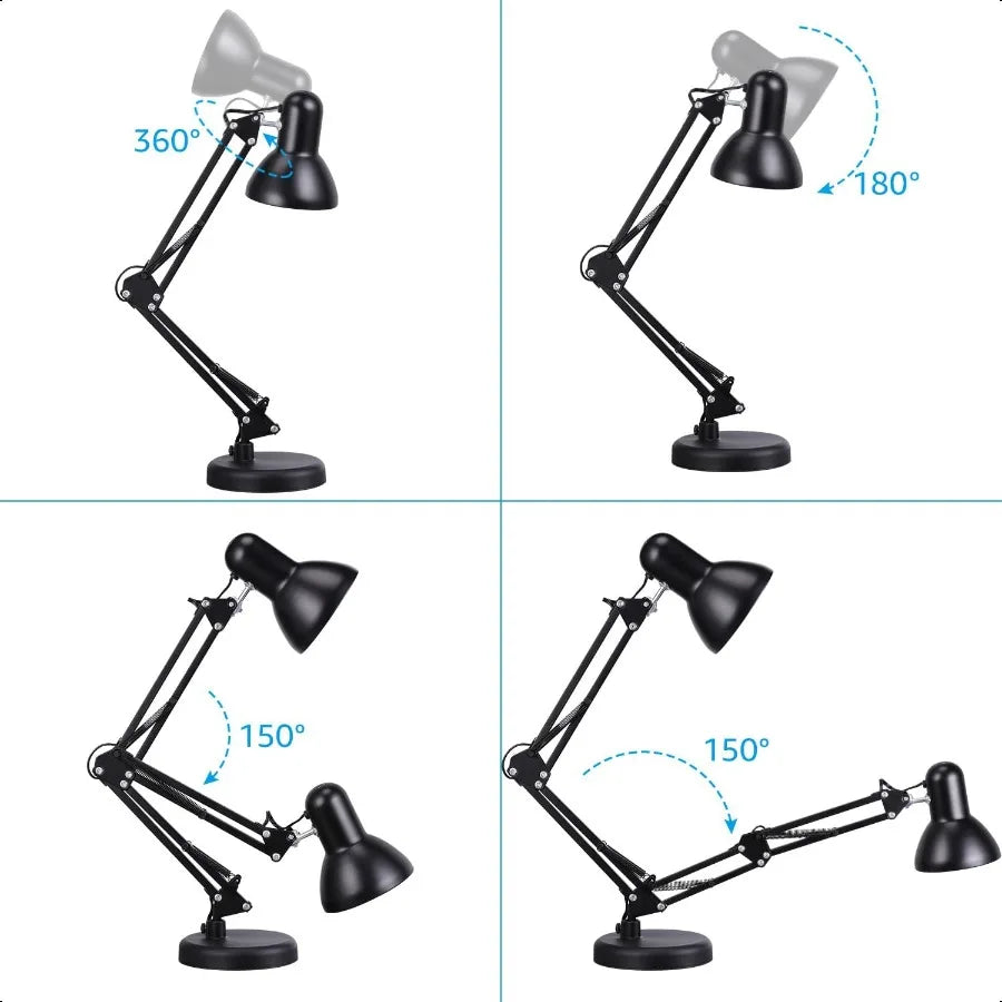 Metal Desk Lamp With Clamp Swing Arm Adjustable Brightness