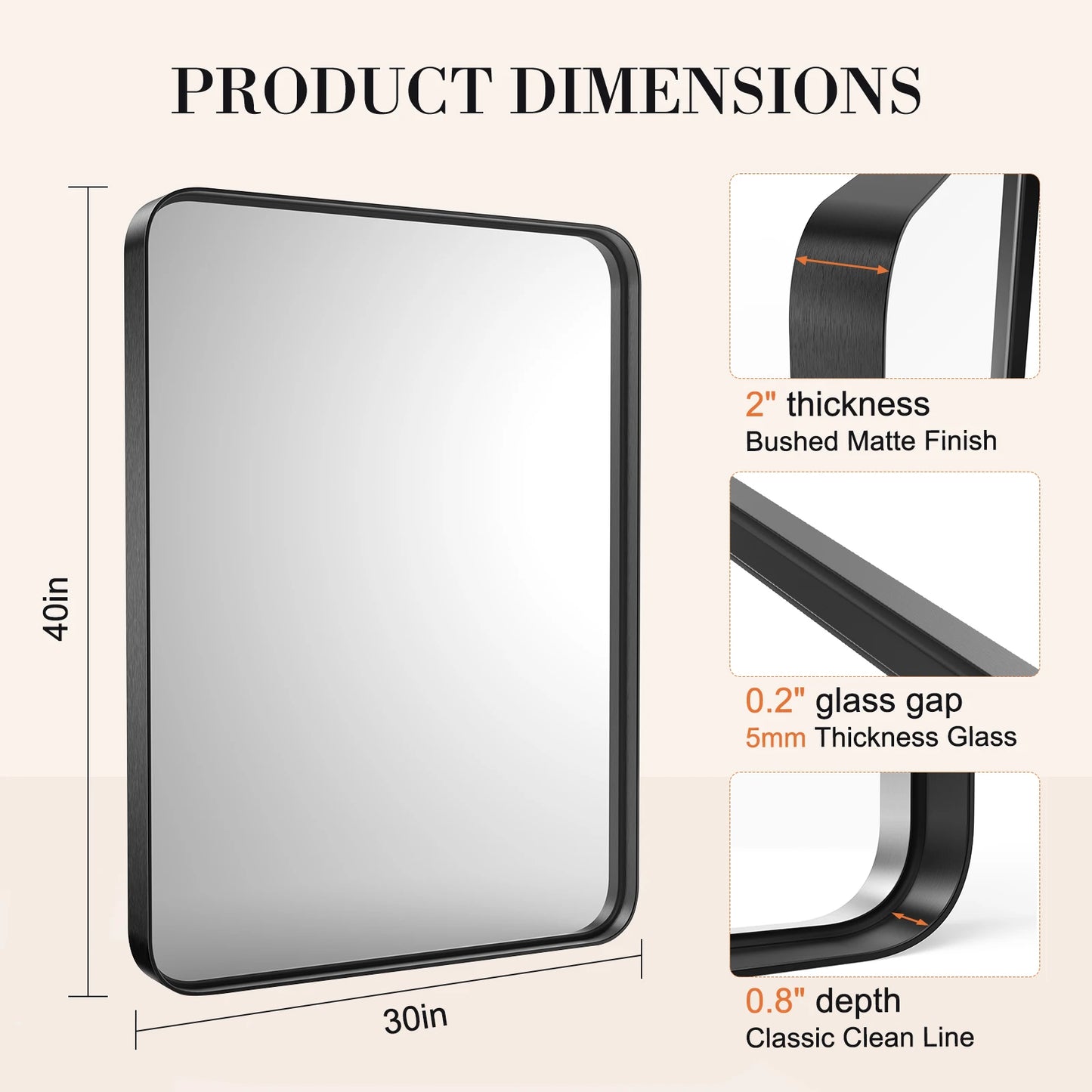 Matte Metal Framed Bathroom Mirror for Wall Vanity Modern