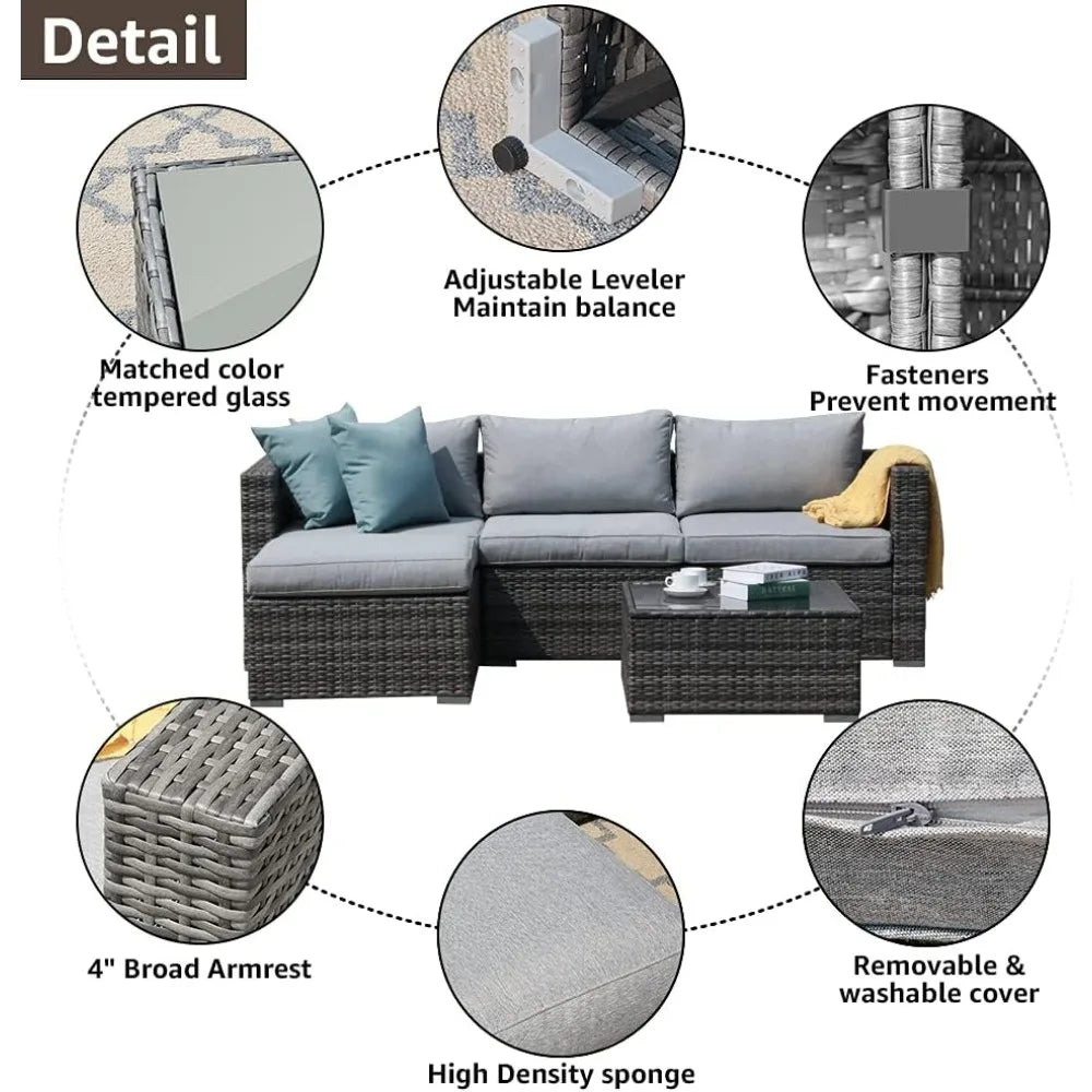5 Piece Grey Outdoor Patio Furniture Set Classic L Shape Assembly Required