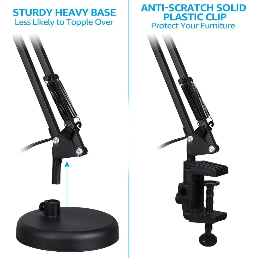 Metal Desk Lamp With Clamp Swing Arm Adjustable Brightness