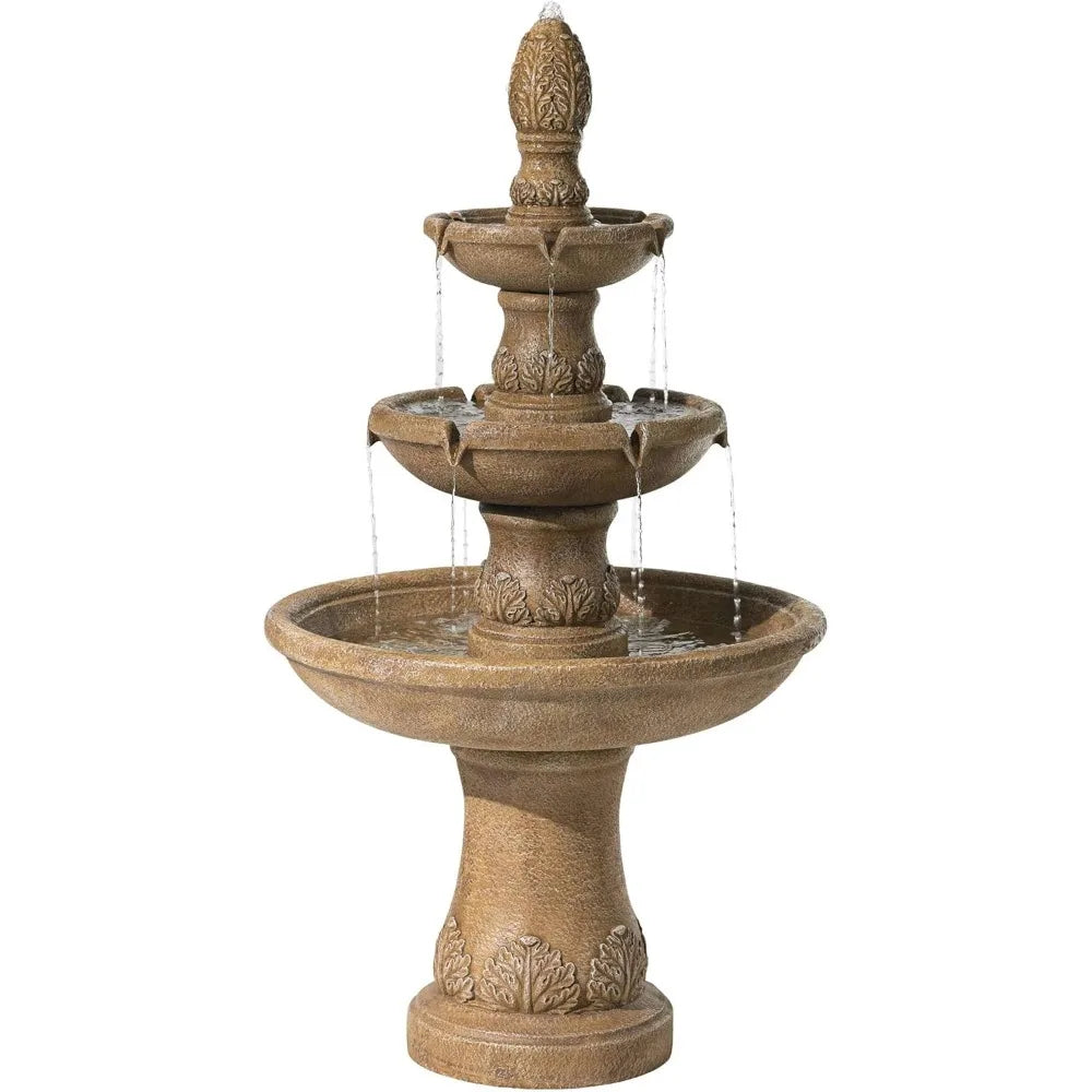 Domanico Italian Outdoor Floor Bubbler Fountain and Waterfalls 57 Inch High 3 Tiered Basins Decor for Garden Patio Backyard Deck