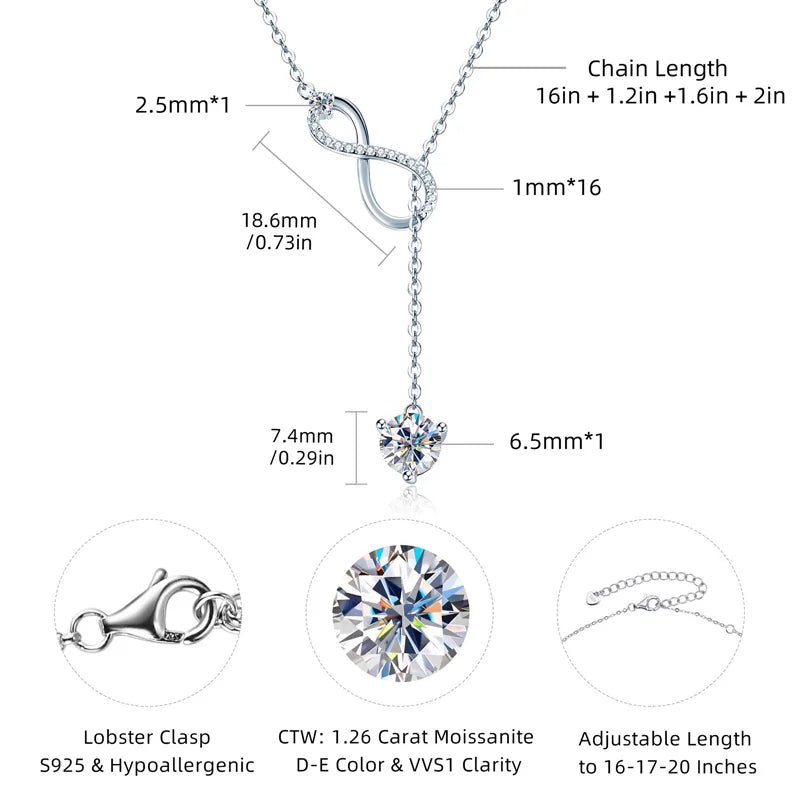 Elegant Silver Infinity Necklace for Women with Moissanite