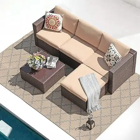 5 Piece Grey Outdoor Patio Furniture Set Classic L Shape Assembly Required