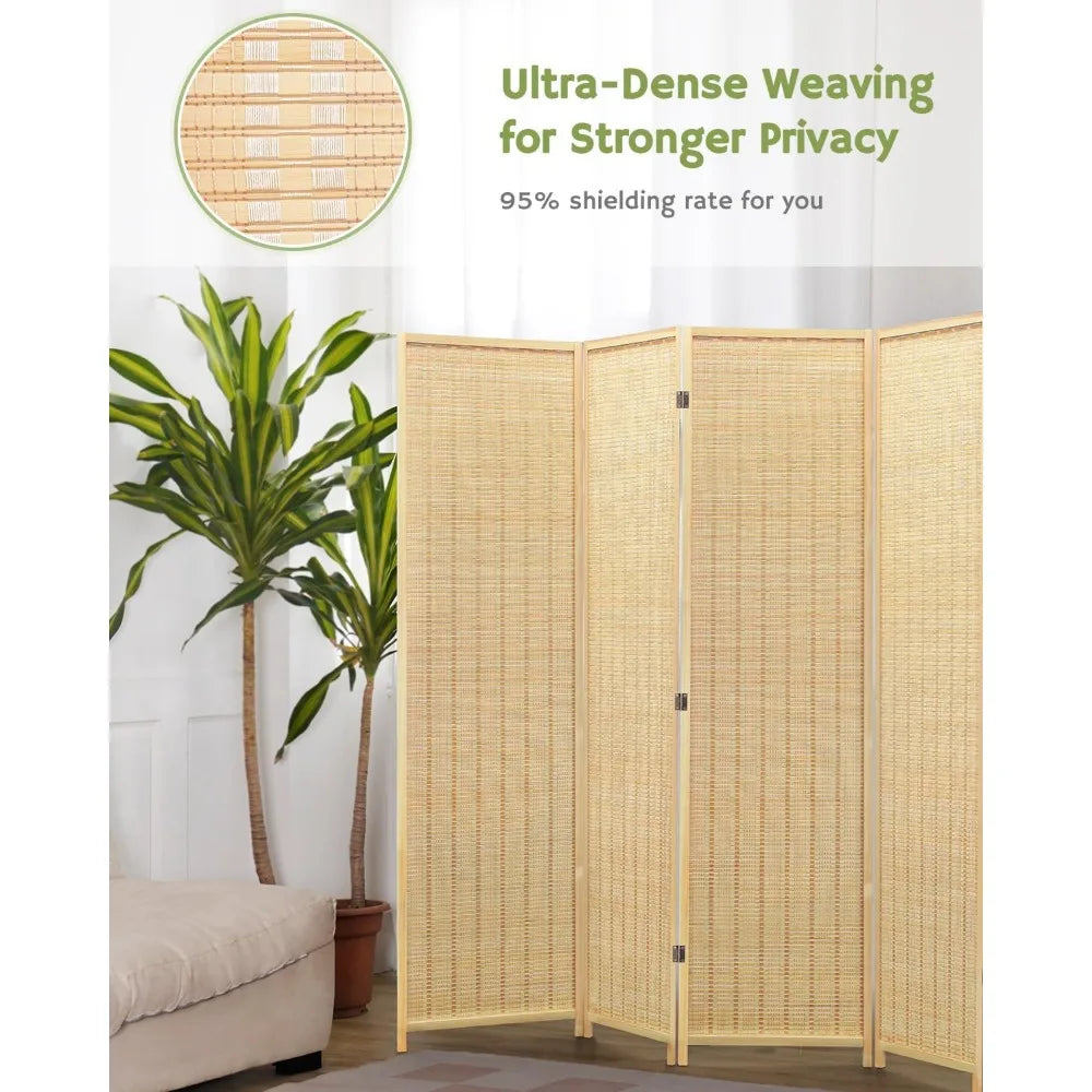 Room Divider 4 Panel Folding Privacy Screen Bamboo 6 ft Tall