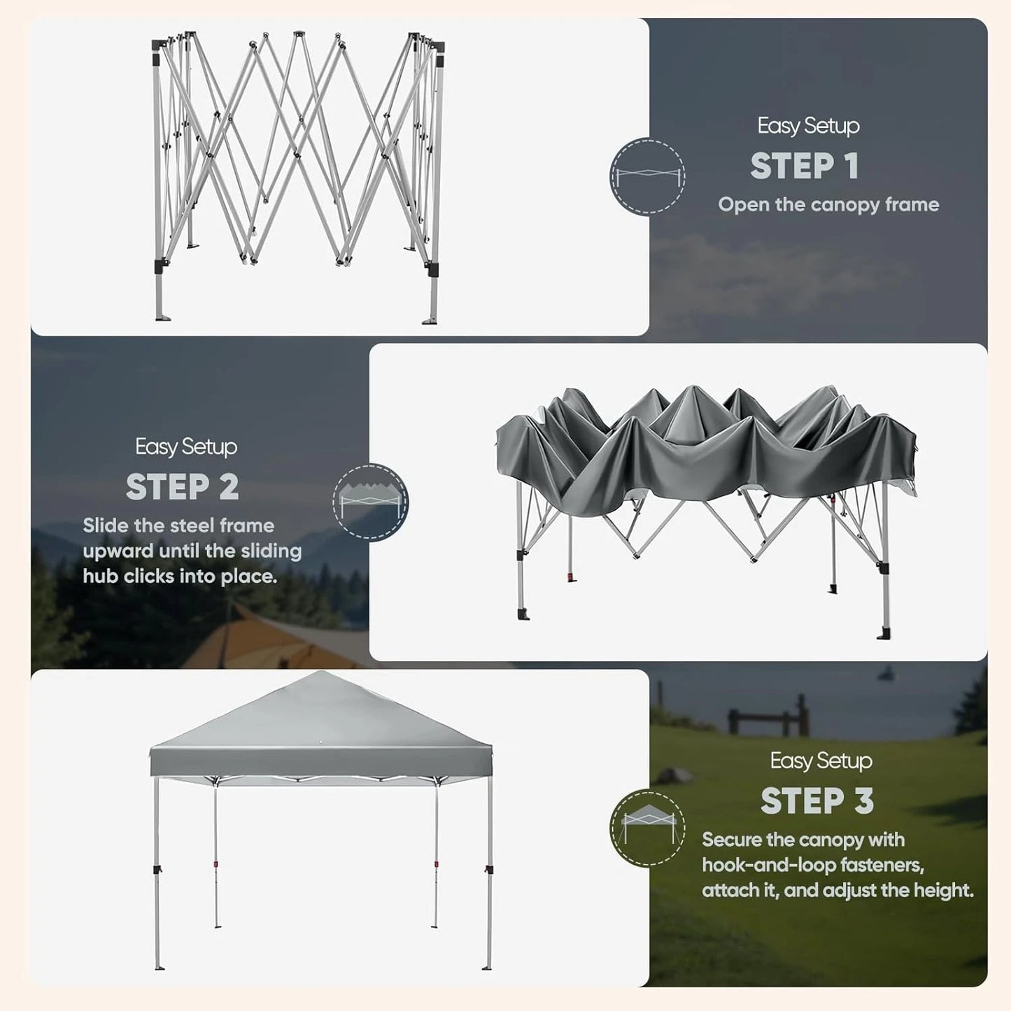10x10 Pop Up Canopy Tent for 3-4 People All Weather Sun Shelter and Rain Protection