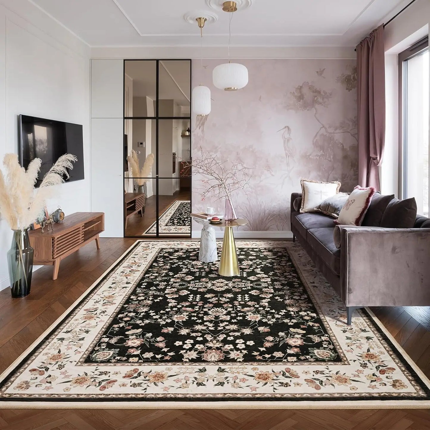 Area Washable Rug with Anti-Slip Feature for Home Indoor Use 100 Percent Polyester Machine Made Print Design