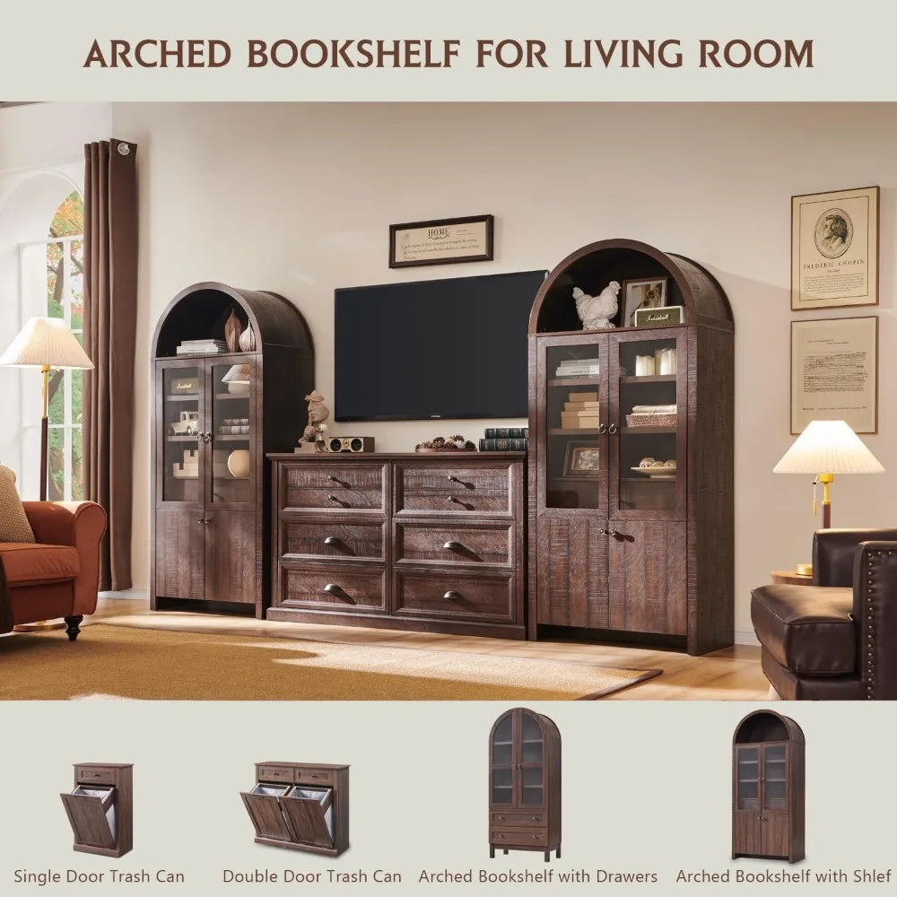 Modern Farmhouse Bookcase w Open Adjustable Shelf Wooden Display Cabinet
