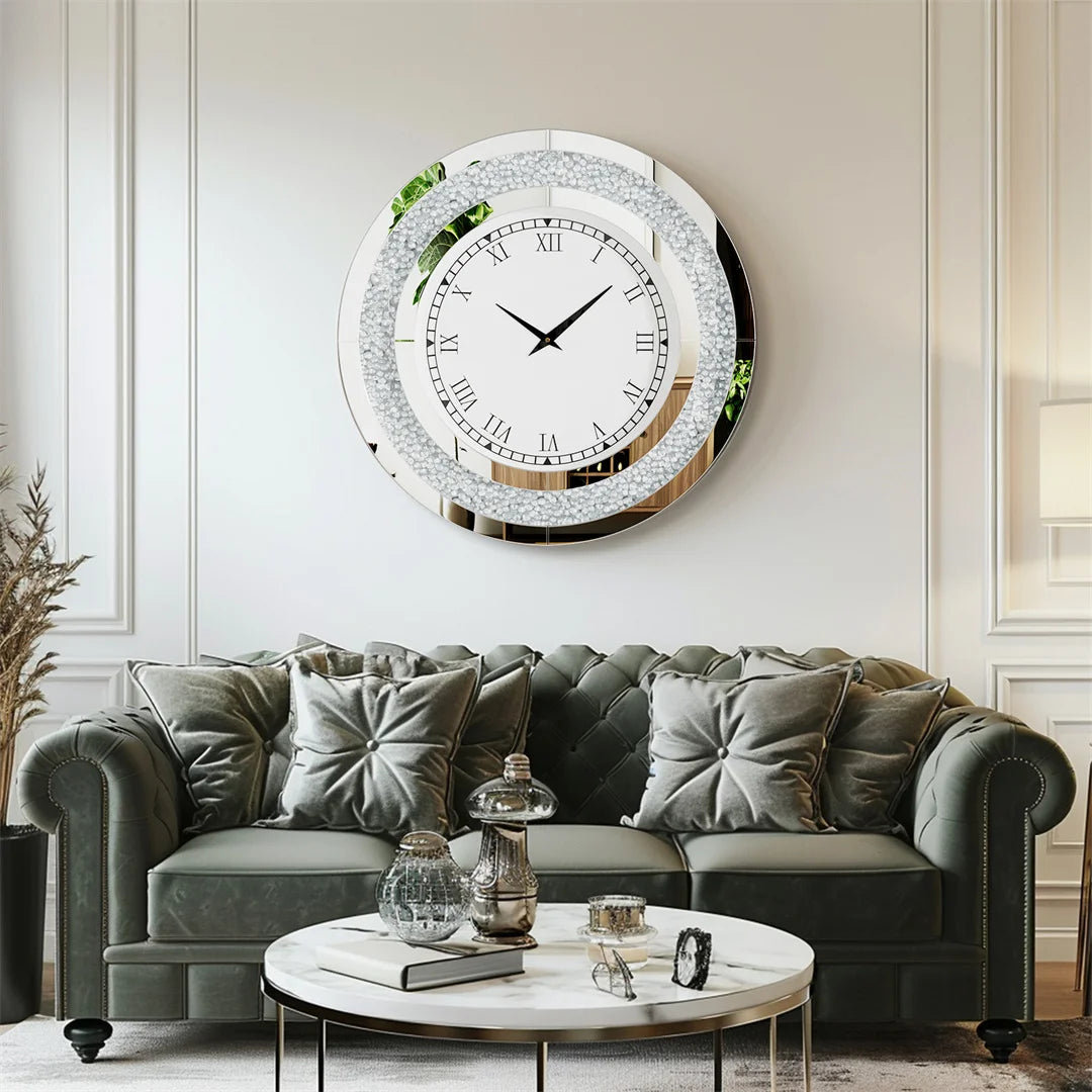 32 Inch Modern 3D Wall Clock with Crystals for Living Room Decor