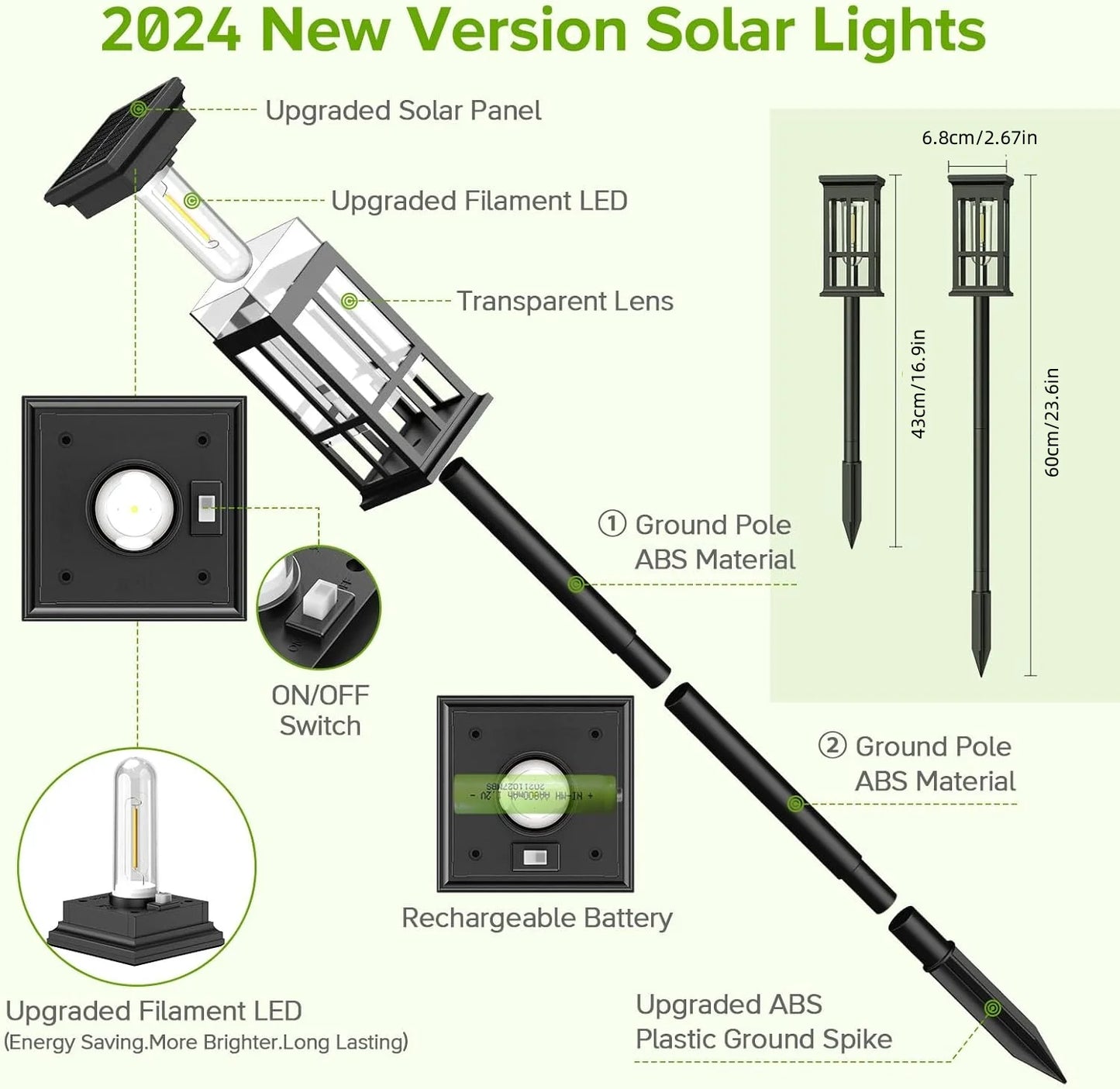 2 Pack 6 Pack 8 Pack Solar Pathway Lights Modern Style LED Bulbs Ni-MH Power Source