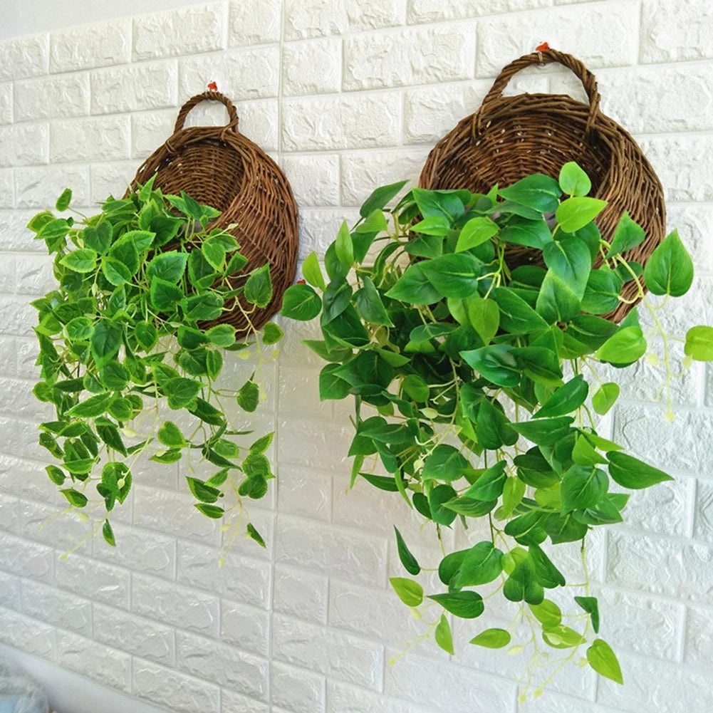 Handmade Woven Rattan Flower Hanging Basket For Decor