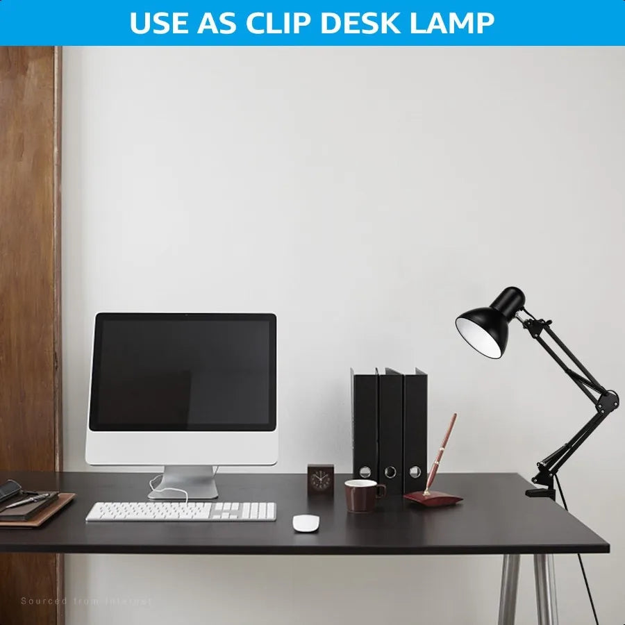 Metal Desk Lamp With Clamp Swing Arm Adjustable Brightness