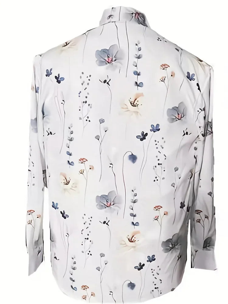 Plus Size Women Loose Shirts with Polo Collar and Printing
