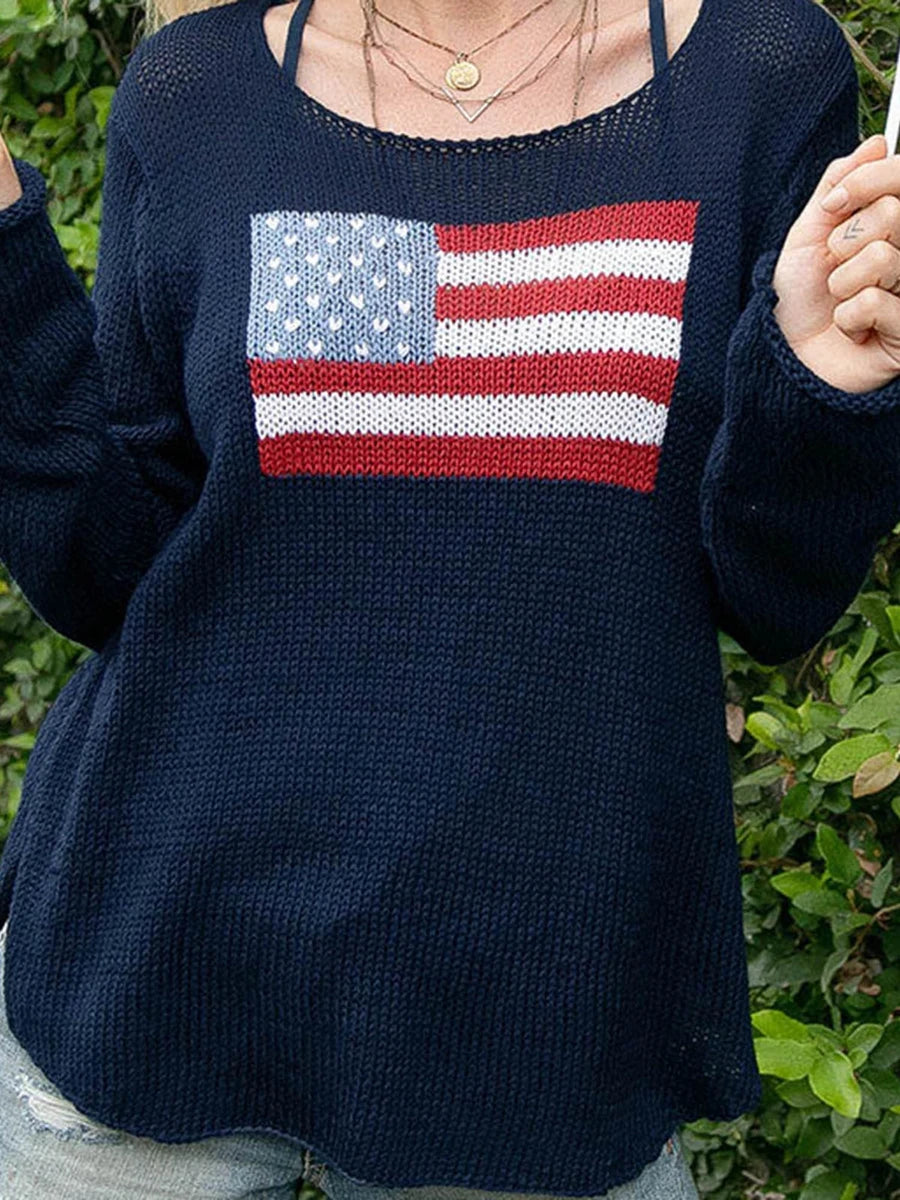 Womens Knit Sweater with O Neck Regular Fit Cotton and Polyester