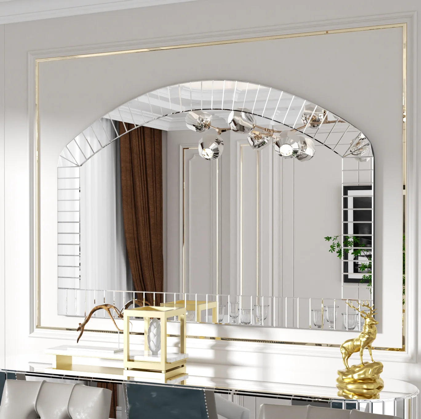 Large Silver Arched Wall Mirror Beveled Edge Glass Float