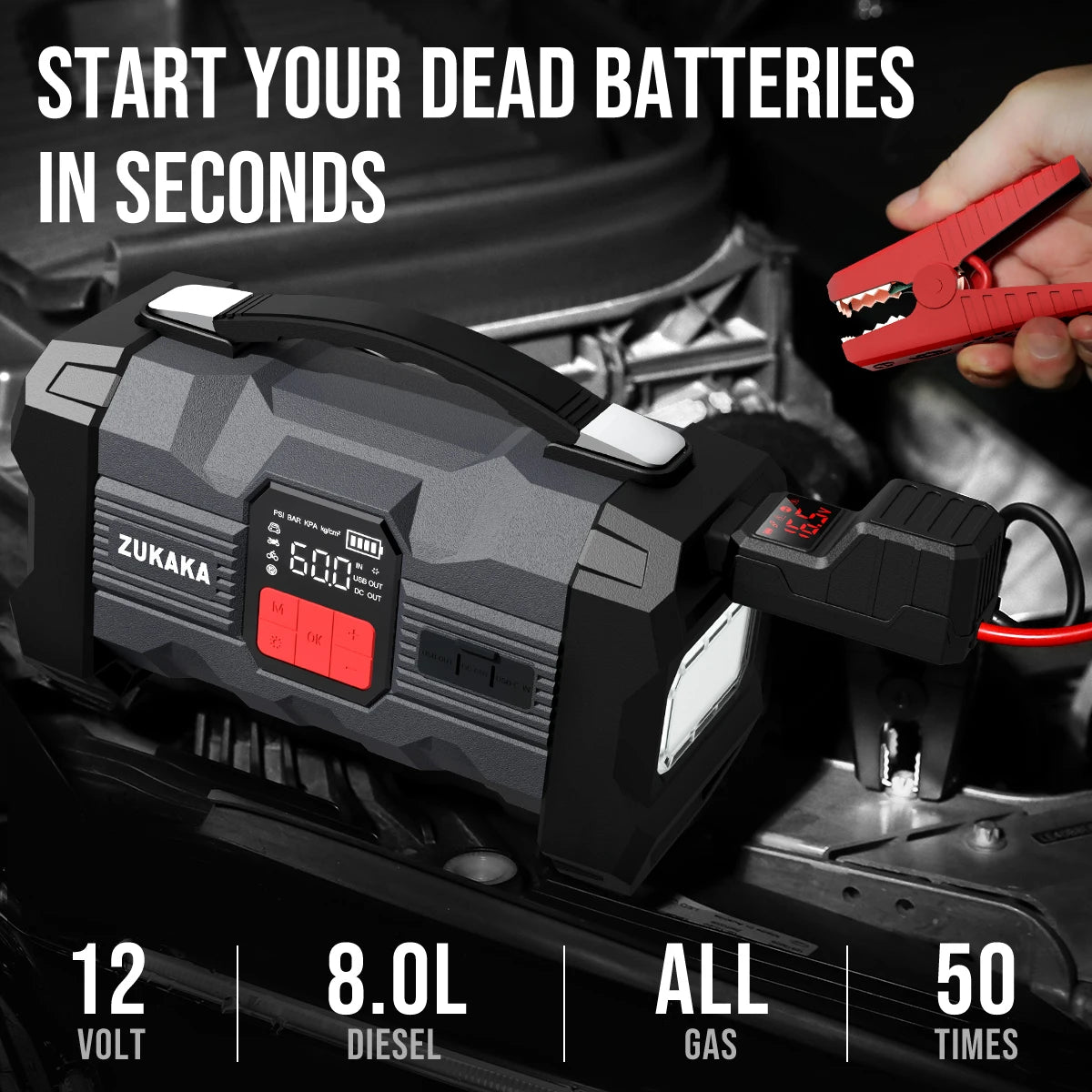 Car Jump Starter Digital Tire Inflator 20000mAh to 30000mAh Battery Capacity 1200A Peak Current CE Certified