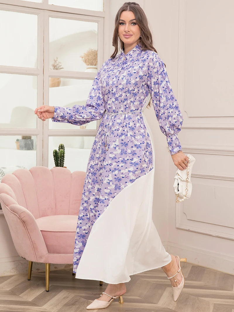 Elegant Floral Print High Neck Maxi Dress for Spring