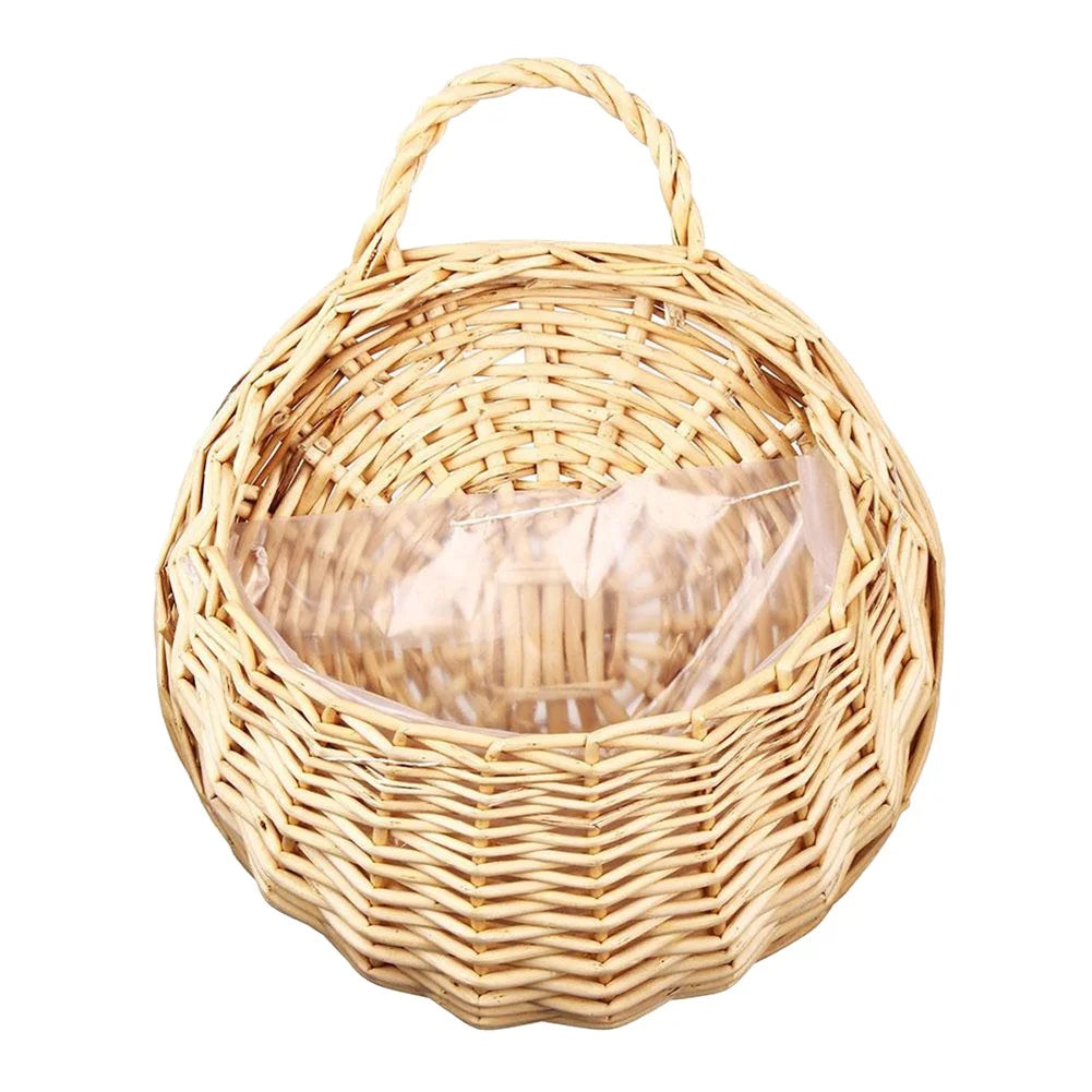 Handmade Woven Rattan Flower Hanging Basket For Decor