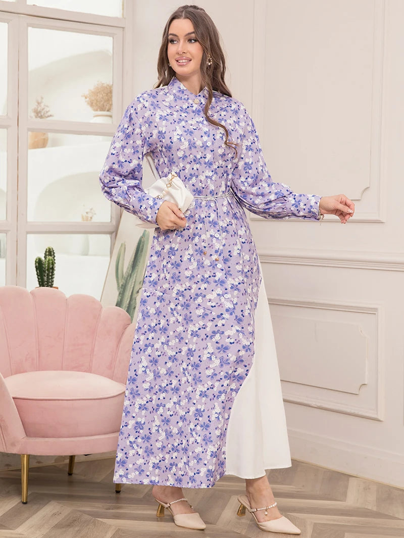 Elegant Floral Print High Neck Maxi Dress for Spring
