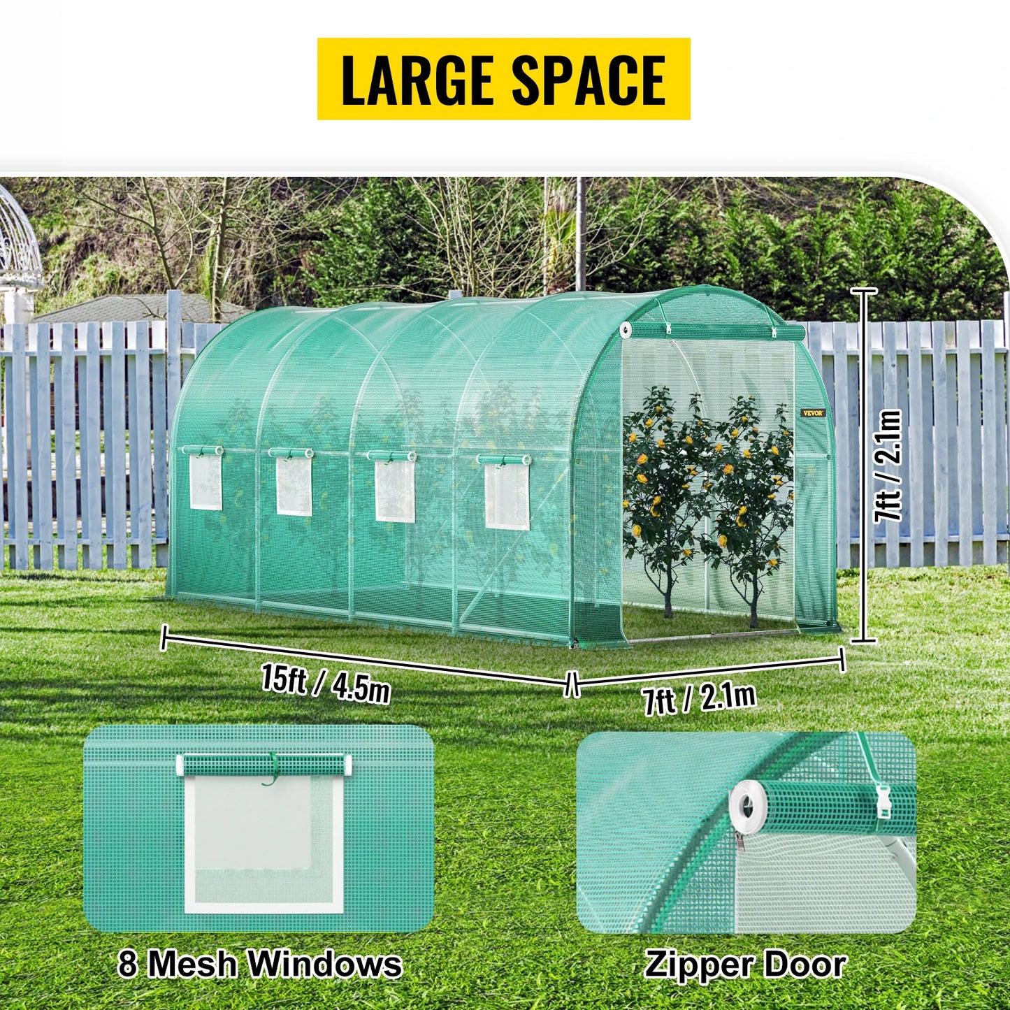 Walk In Greenhouse Galvanized Frame Waterproof Durable Easy Assembly Polyethylene Tunnel 15x7x7 10x7x7 20x10x7 12x7x7 Ft