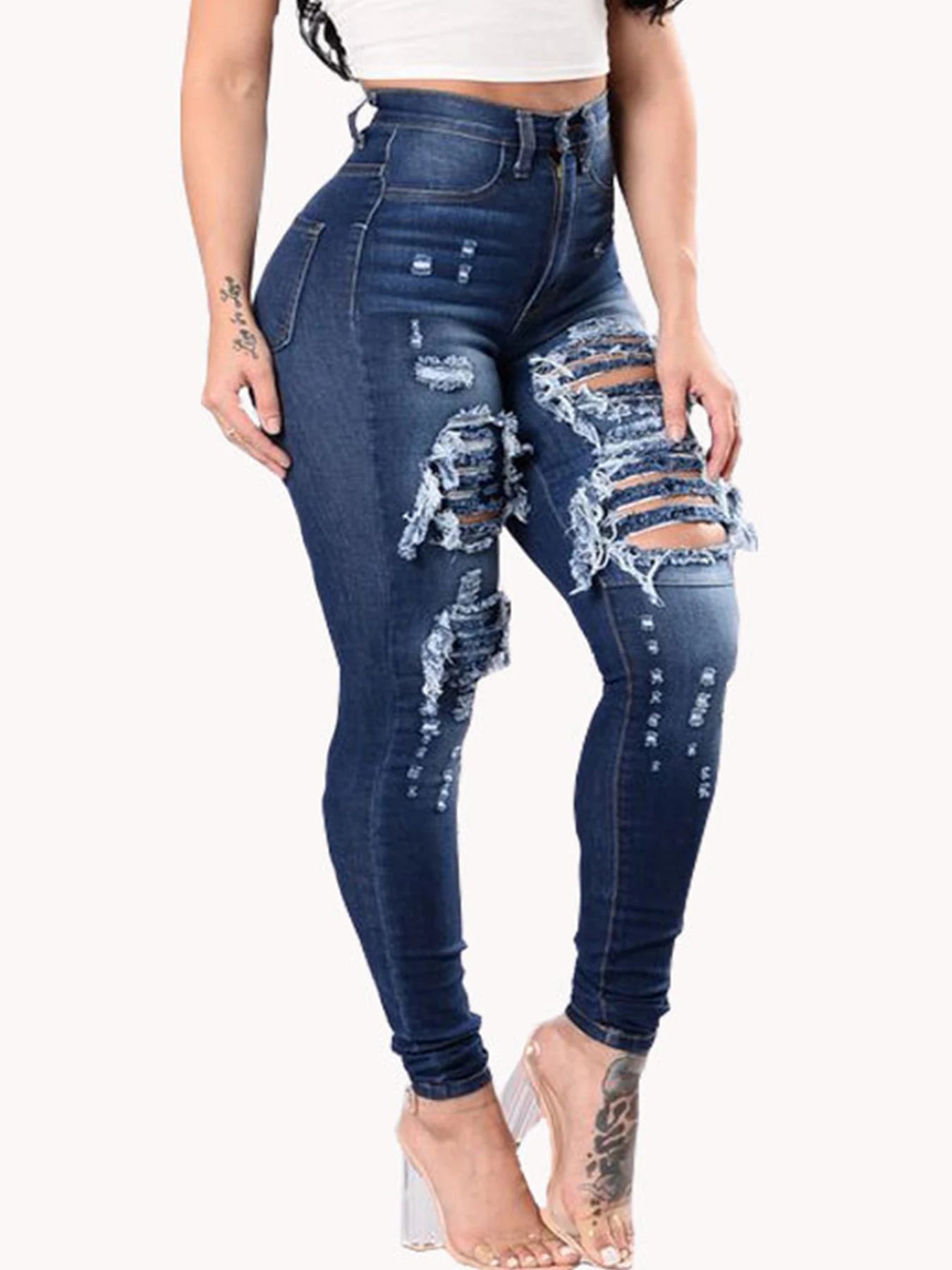 Women’s High Waisted Stretch Ripped Slim Fit Jeans