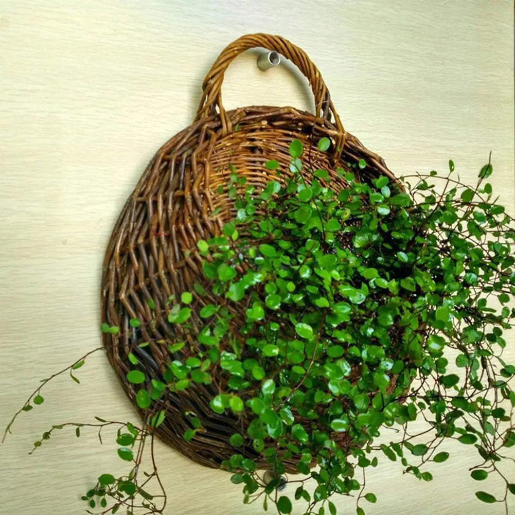 Handmade Woven Rattan Flower Hanging Basket For Decor