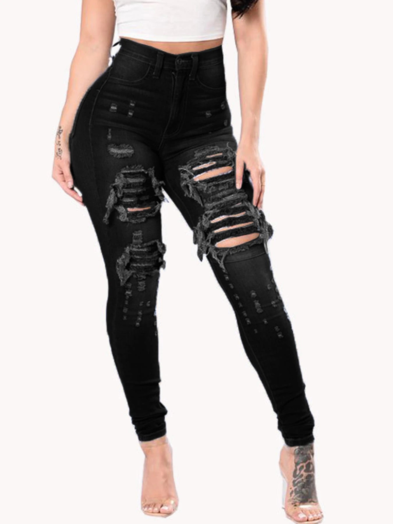 Women’s High Waisted Stretch Ripped Slim Fit Jeans