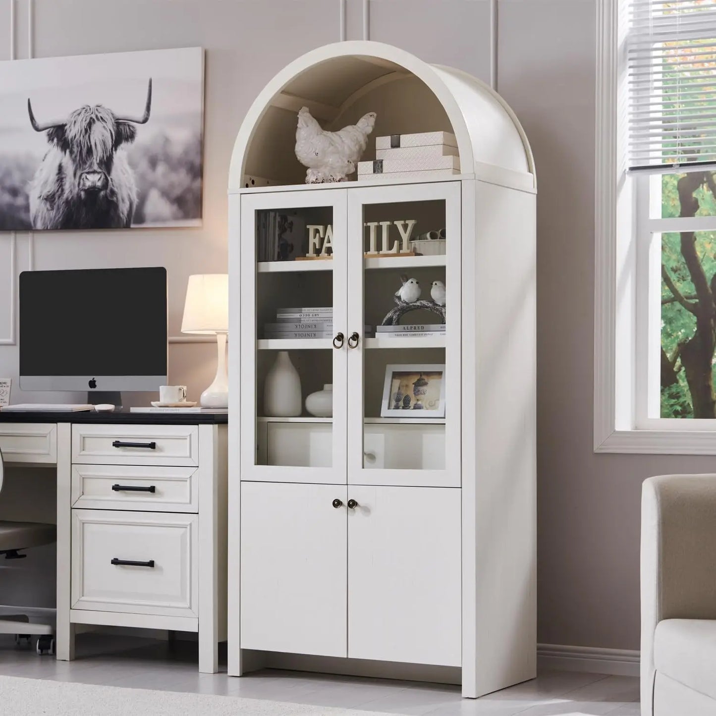 Modern Farmhouse Bookcase w Open Adjustable Shelf Wooden Display Cabinet