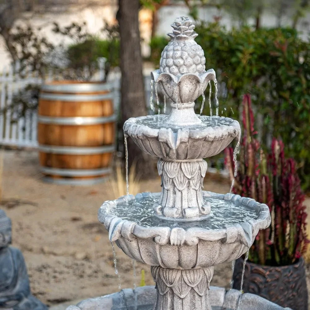 Three Story Outdoor Fountain Independent Water Leaf Design Large Bird Bath with Pump Classic Floor Standing Fountain