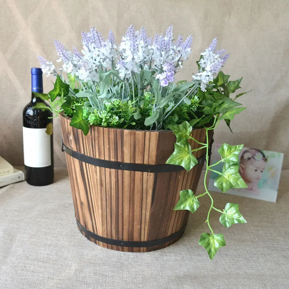Large Wooden Flower Pot With Handles Classic Style Pine Planter