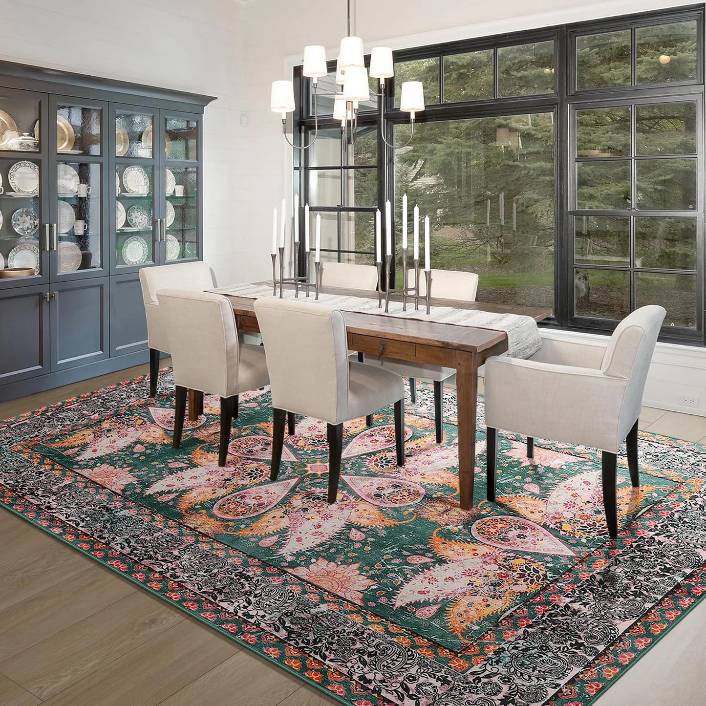 Vintage Floral Area Rug 100 Percent Polyester Anti-Slip Machine Made Indoor Outdoor Use