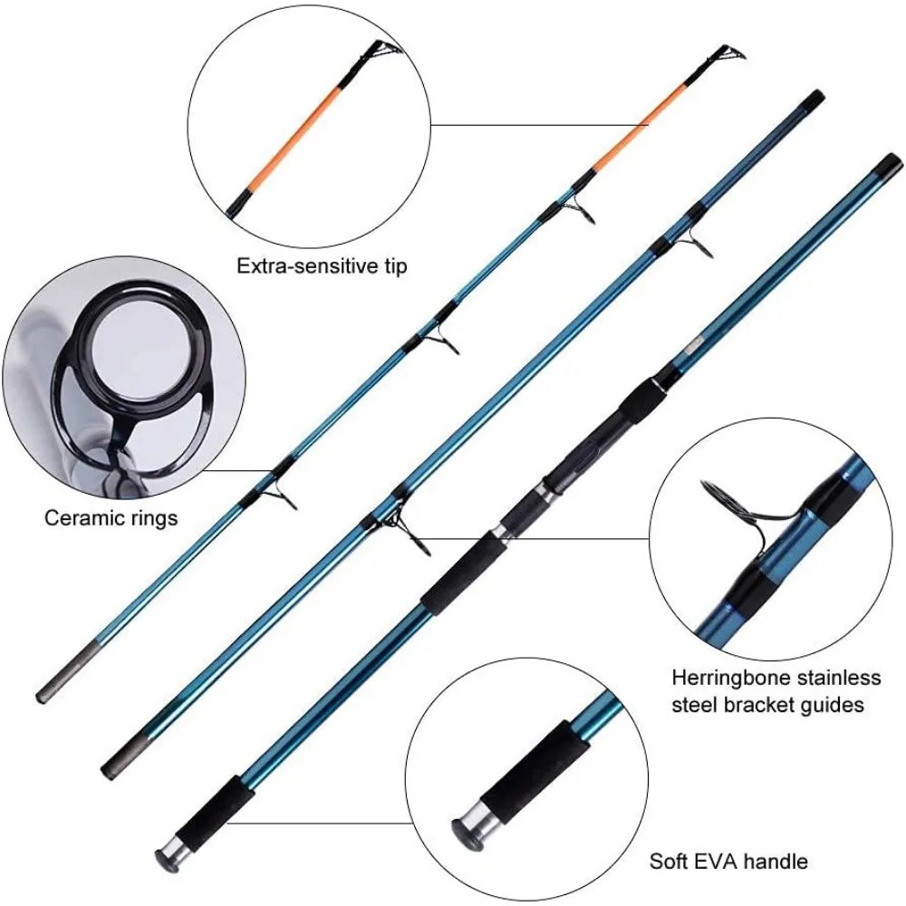 Surf Rod and Reel Combination for Saltwater Fishing with 50Lb Braided Line and Topwater Popper
