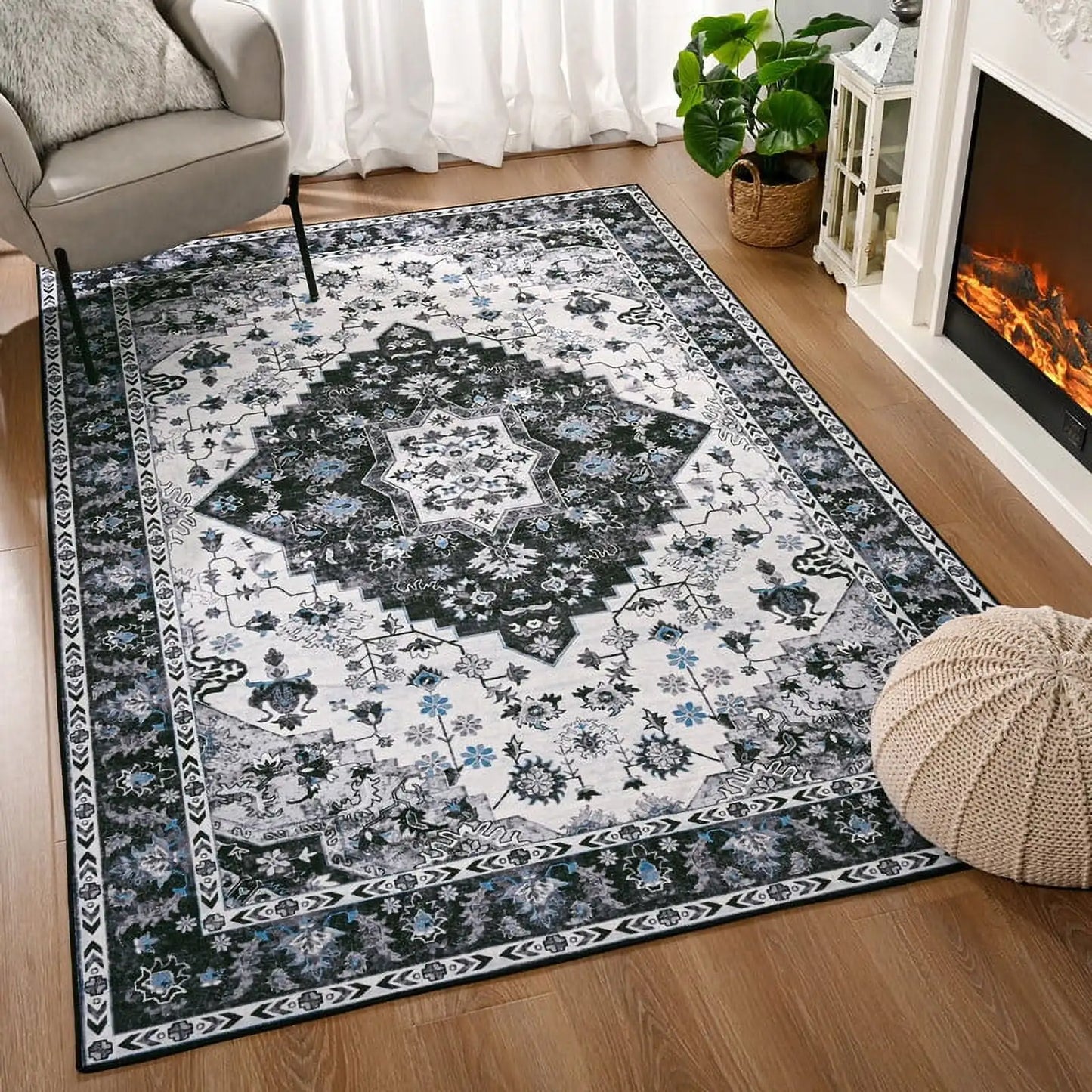 Soft Vintage Print Anti-Slip Rug for Living Room and Bedroom