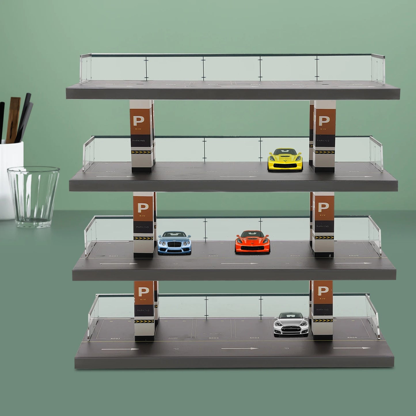 1:64 Acrylic Parking Lot Scene Model 4-Layer Car Vehicle Garage Showcase