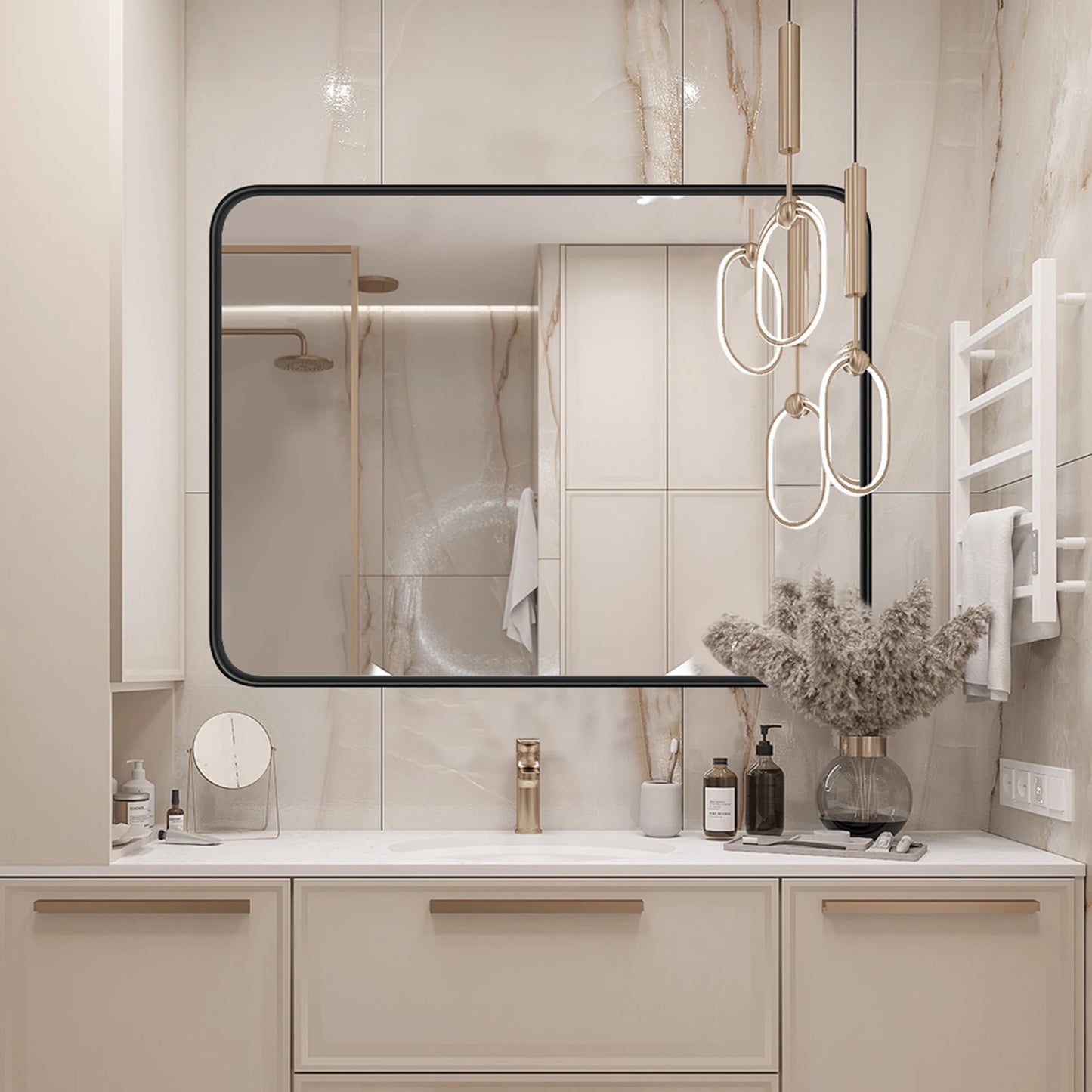 Matte Metal Framed Bathroom Mirror for Wall Vanity Modern