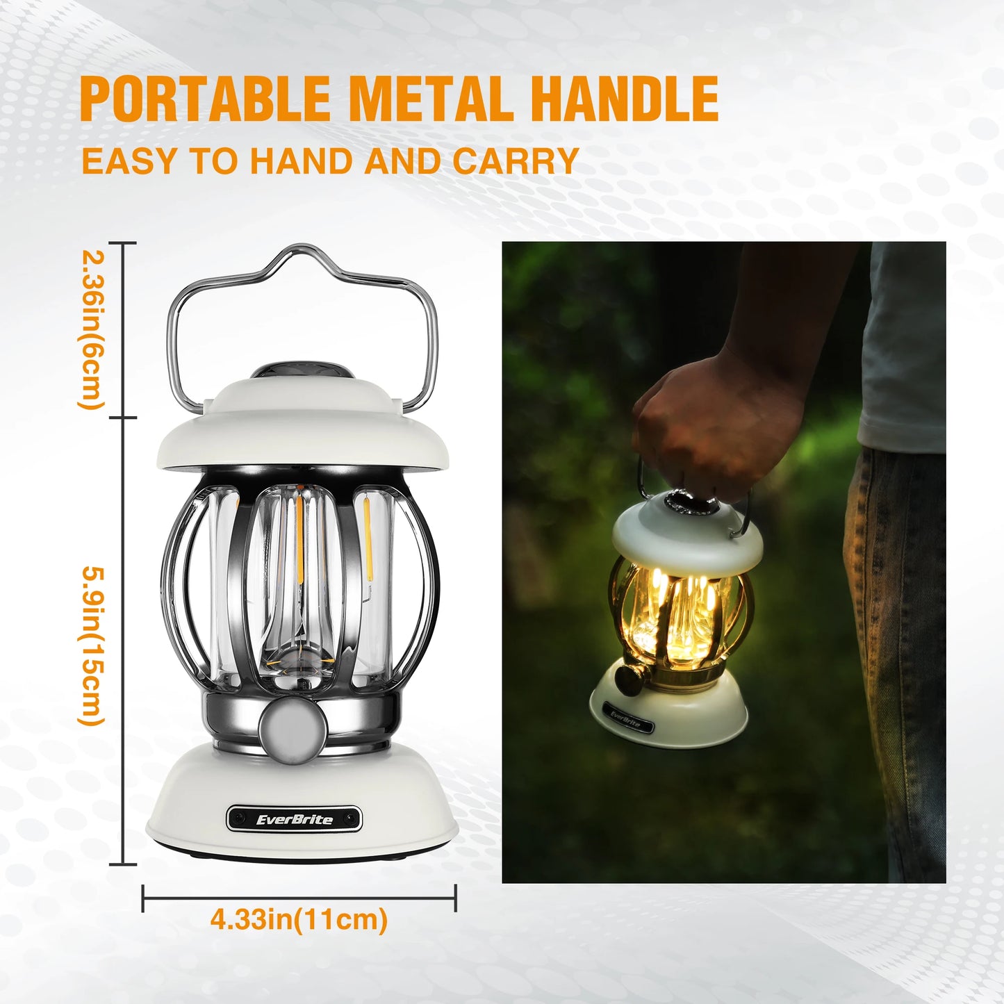 EverBrite Camping Lantern Rechargeable 4400mAh Battery Powered Retro Metal Light 3 Modes
