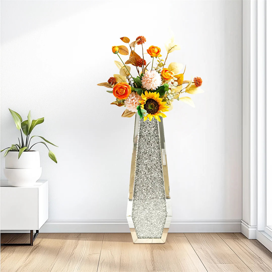 Luxury Large Tall Floor Glass Vase in Silver Modern Contemporary Style