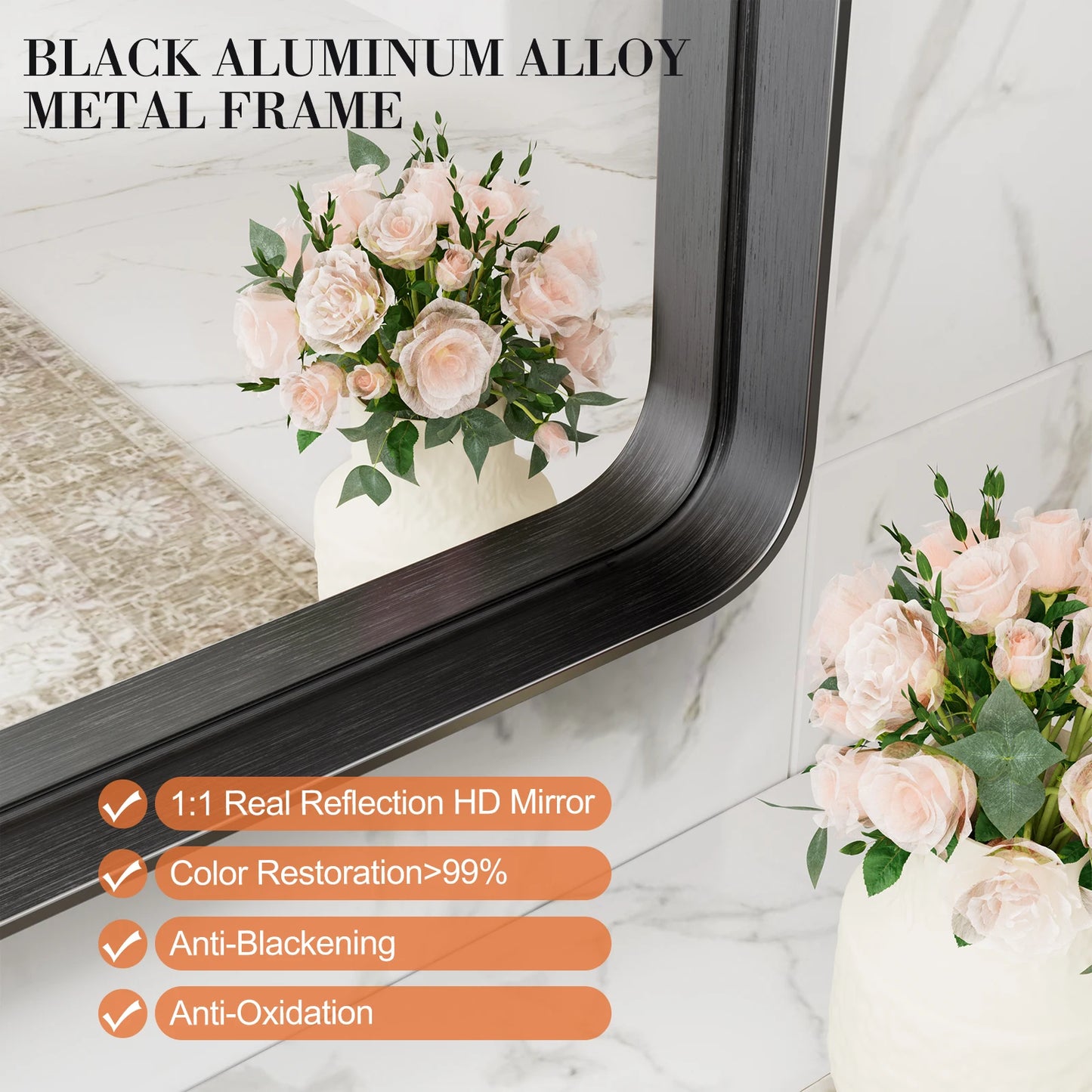 Matte Metal Framed Bathroom Mirror for Wall Vanity Modern