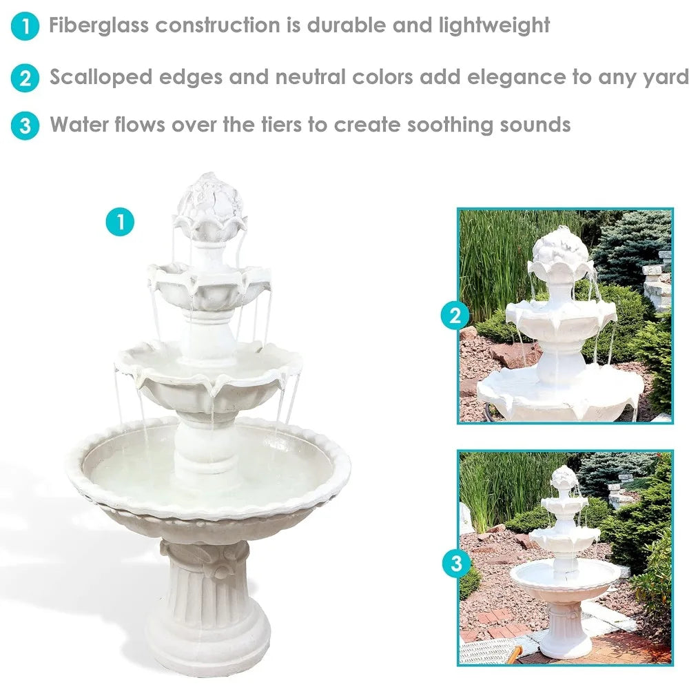 52 Inch High 3 Story Outdoor Fountain Weather Resistant Fiberglass Garden Decor