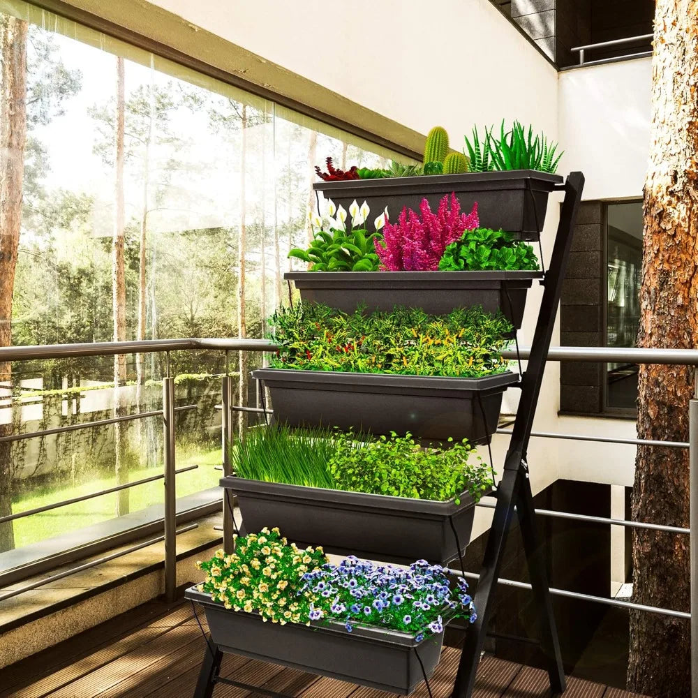 4Ft Vertical Raised Garden Bed 5 Tier Food Safe Planter Box for Indoor and Outdoor Gardening