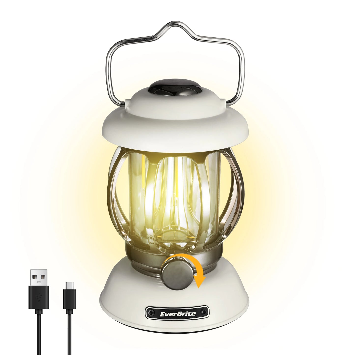 EverBrite Camping Lantern Rechargeable 4400mAh Battery Powered Retro Metal Light 3 Modes