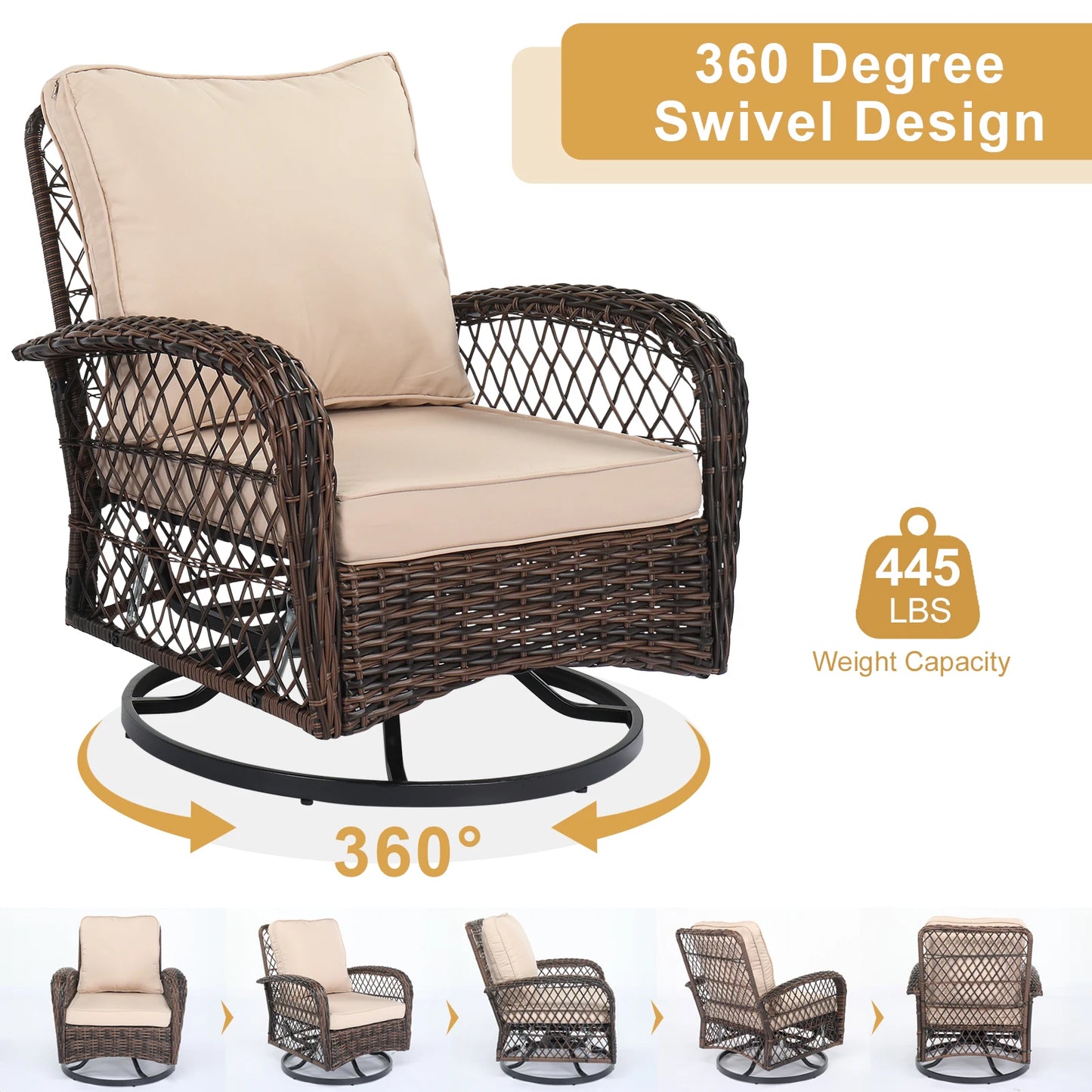 Stylish 3 Pieces Patio Furniture Set with Swivel Rockers